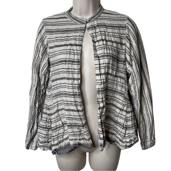 injiri Side Gather linen wool blend stripe Jacket Women’s Size S
